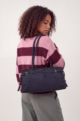 Women’s Vintage Suede-Style Shoulder Bag with Buckle Detail