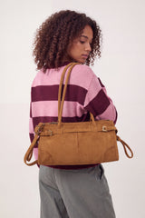 Women’s Vintage Suede-Style Shoulder Bag with Buckle Detail