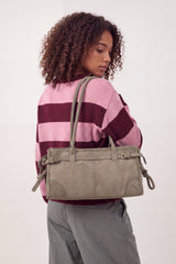 Women’s Vintage Suede-Style Shoulder Bag with Buckle Detail