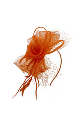 Double Flower Gauze Feather Fascinator Headband