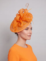 Statement Disc Fascinator with Petunia Flower and Feather Trim