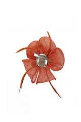 Small Sanity Flower Fascinator with Feather Trim – Dual Wear Brooch & Hair Clip