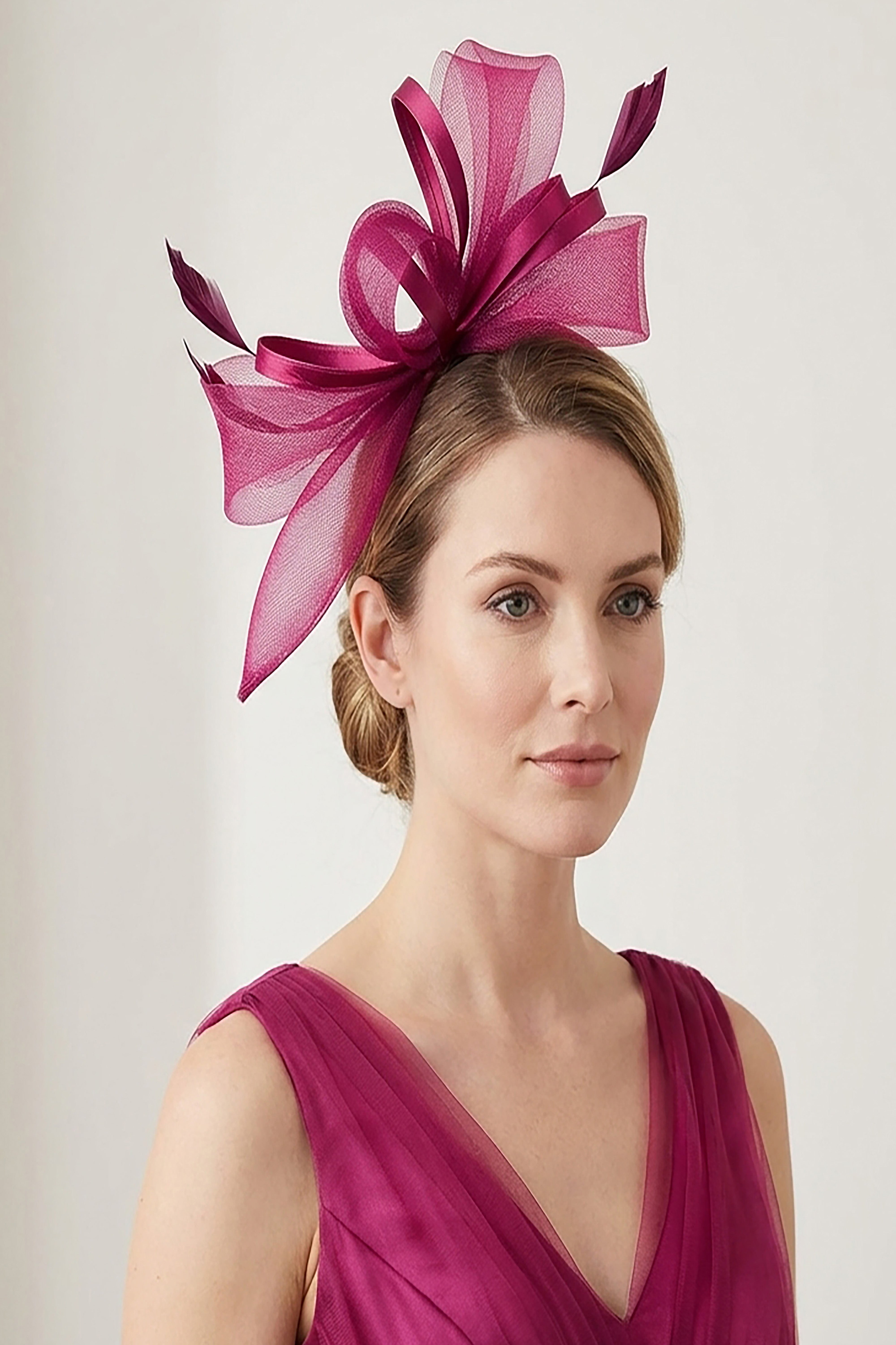 Structured Mesh Bow Fascinator Headband Maroon