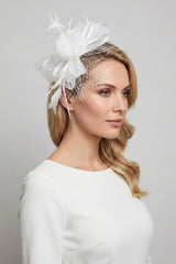 Double Flower Gauze Feather Fascinator Headband