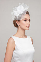 Curly Sinamay Fascinator with Feather Flower