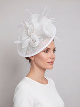 Statement Disc Fascinator with Petunia Flower and Feather Trim